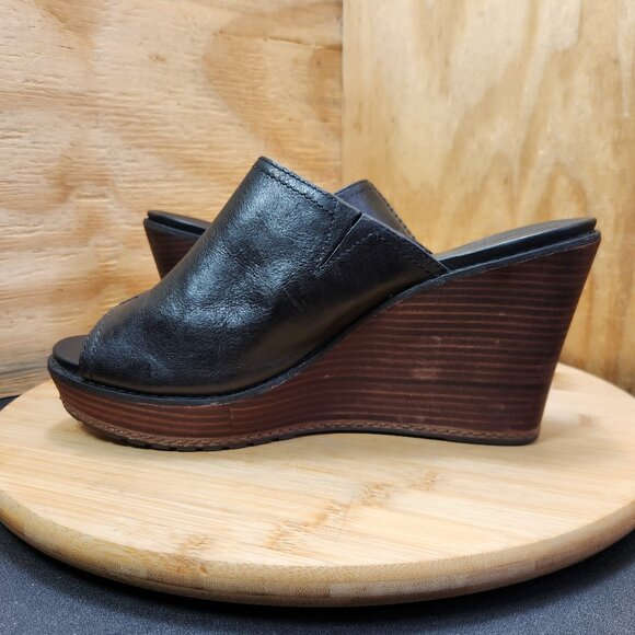 Timberland Earthkeepers Danforth Womens Black Leather Wedge Heel Mules Size 9 - Picture 8 of 10